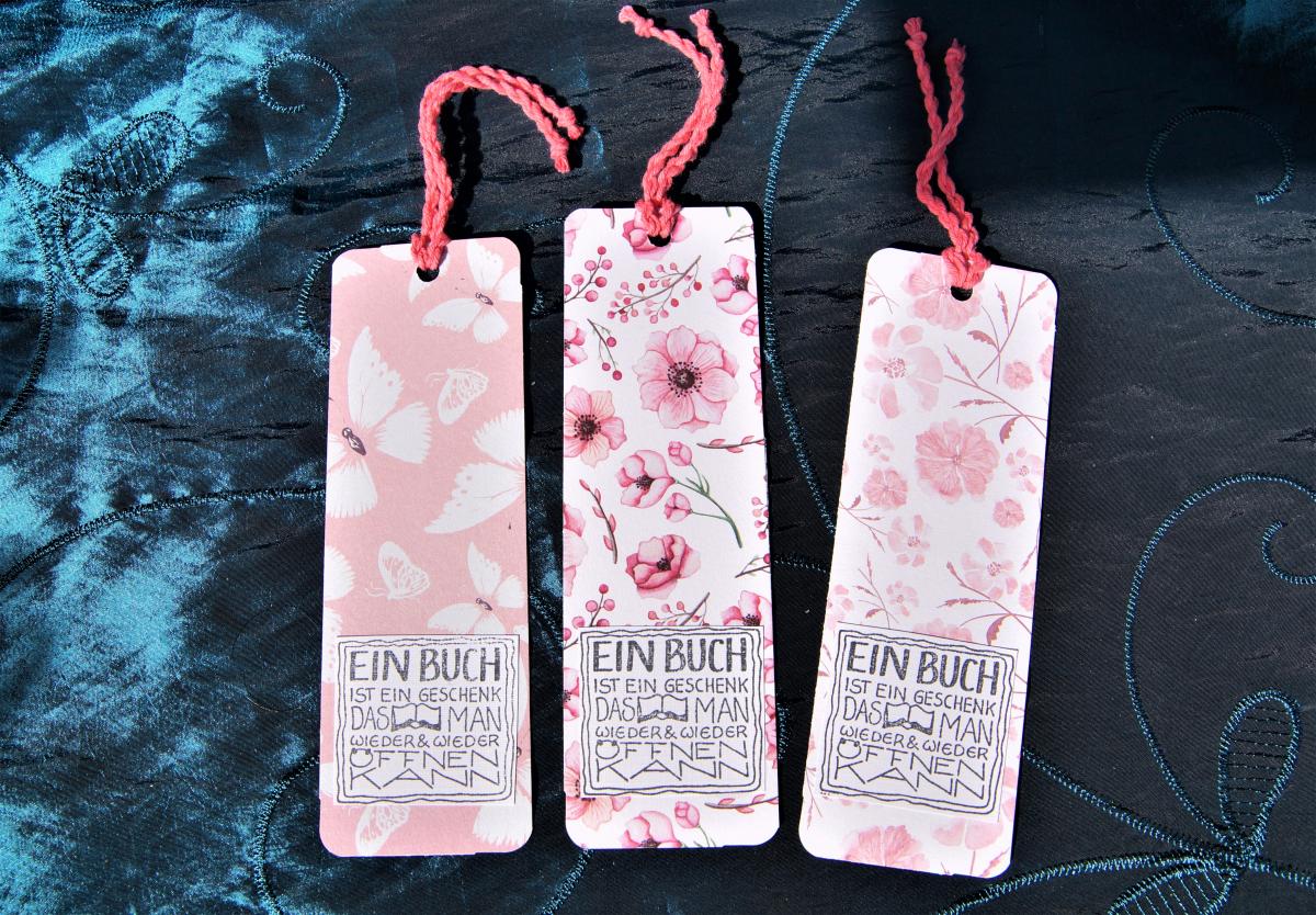 3 schöne Lesezeichen mit Spruch