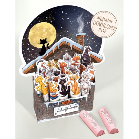 Jogurette Adventskalender Katzen, Bastelbögen zum Ausdrucken