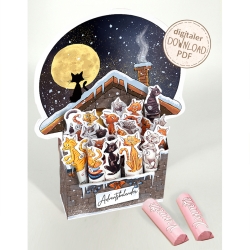 Jogurette Adventskalender Katzen, Bastelbögen zum Ausdrucken