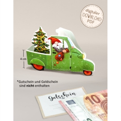 Mini-Geschenkbox Wichtel in Pickup, Bastelbogen zum Ausdrucken