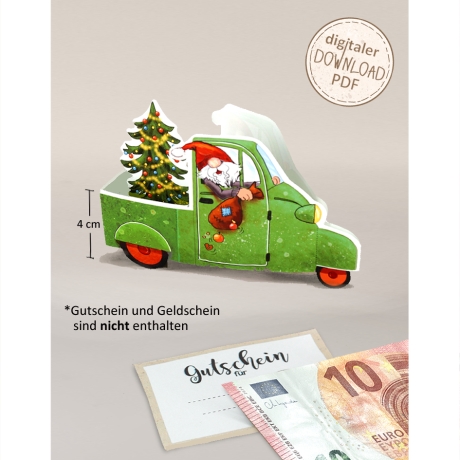 Mini-Geschenkbox Wichtel in Pickup, Bastelbogen zum Ausdrucken