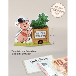 Mini-Geschenkbox Glücksschweinchen, Bastelbogen zum Ausdrucken