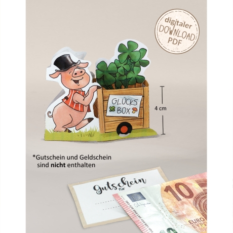 Mini-Geschenkbox Glücksschweinchen, Bastelbogen zum Ausdrucken