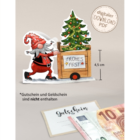 Mini-Geschenkbox Wichtel 3, Bastelbogen zum Ausdrucken