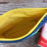 Gestepptes Kosmetiktäschchen Jeansblau Regenbogen | handgemacht