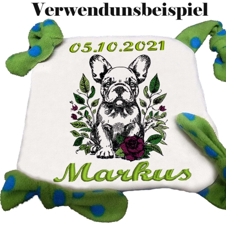 Stickdatei Französische Bulldogge MajaHund Blumen