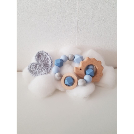 Greifling / Beißring aus Silikonperlen mit Holzelement