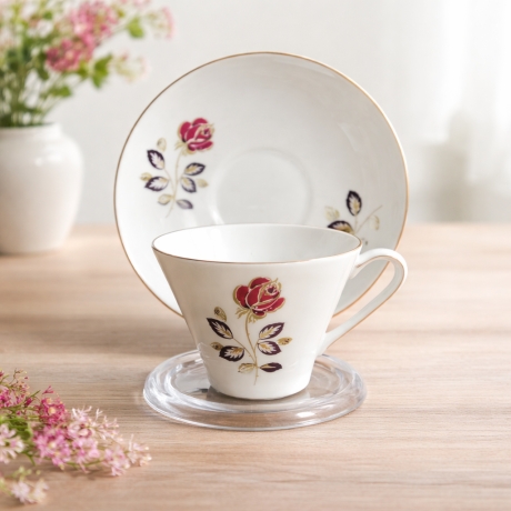 Schumann Arzberg Bavaria Kaffeetasse Untertasse Rose Vintage