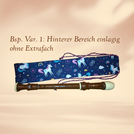 Flötentasche mit Namen, Flötenbeutel - Einhörner blau