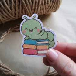 Kawaii Bücherwurm Sticker - groß
