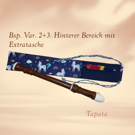Flötentasche mit Namen, Flötenbeutel - Einhörner blau