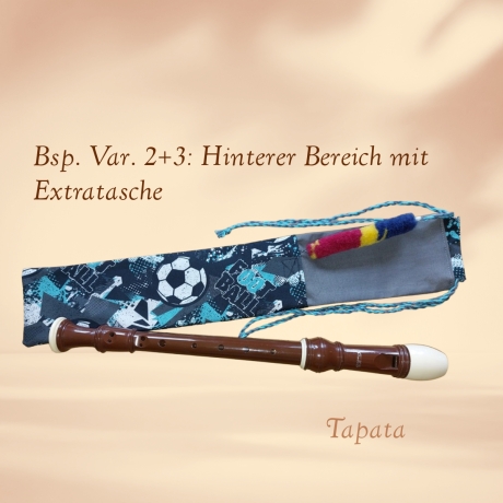 Flötentasche mit Namen, Flötenbeutel - Fußball blau grau 