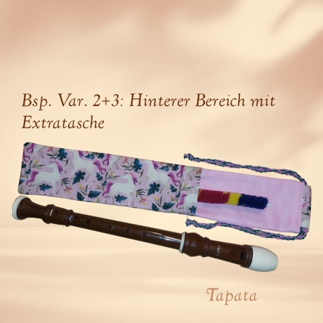 Flötentasche mit Namen, Flötenbeutel - Einhörner rosa