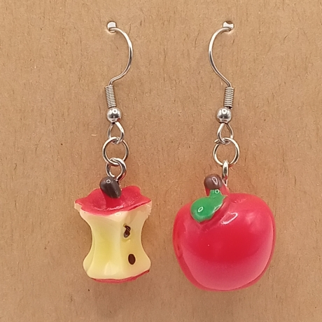 Apfel + angebissener Apfel rot Ohrhänger Ohrringe Modeschmuck