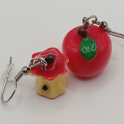 Apfel + angebissener Apfel rot Ohrhänger Ohrringe Modeschmuck