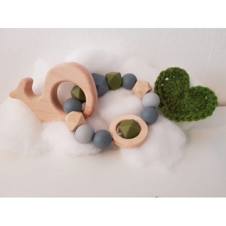 Greifling / Beißring aus Silikonperlen mit Holzelement