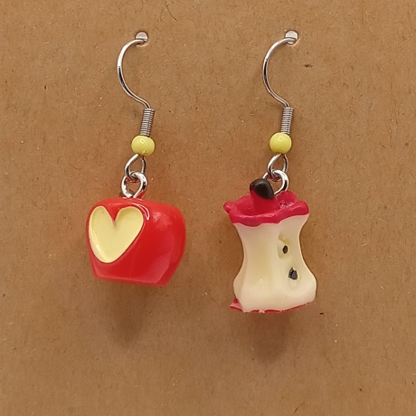 angebissener und Herz Apfel rot Ohrhänger Ohrringe Modeschmuck