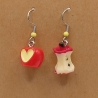 angebissener und Herz Apfel rot Ohrhänger Ohrringe Modeschmuck