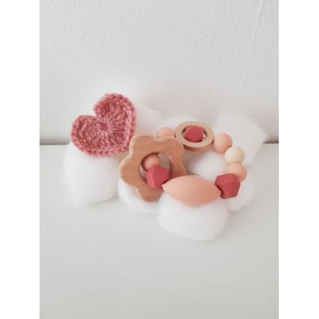 Greifling / Beißring aus Silikonperlen mit Holzelement