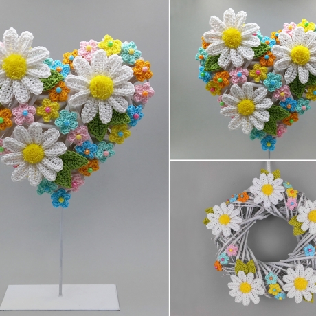 Häkelanleitung Blumen Dekoration für Türkranz und Herz-Aufsteller