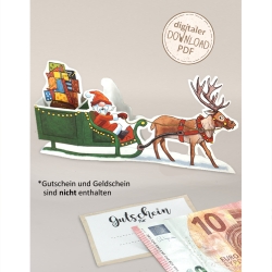 Mini-Geschenkbox Rentierschlitten, Bastelbogen zum Ausdrucken
