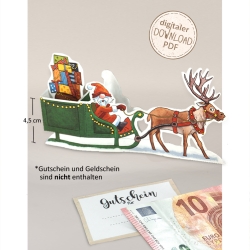 Mini-Geschenkbox Rentierschlitten, Bastelbogen zum Ausdrucken