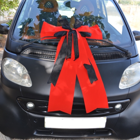 Riesen Autogeschenk Schleife rot mit schwarz, Dekoschleife, Auto