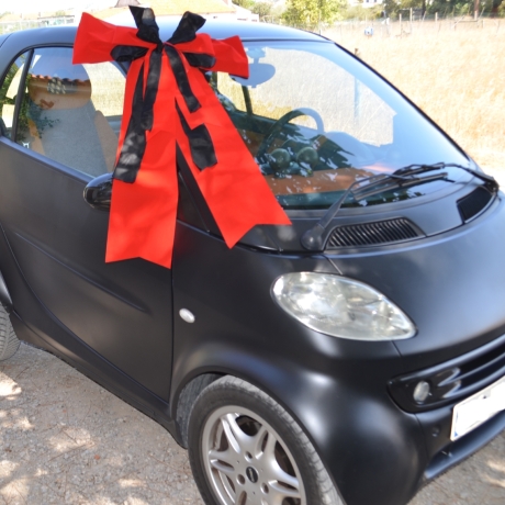 Riesen Autogeschenk Schleife rot mit schwarz, Dekoschleife, Auto