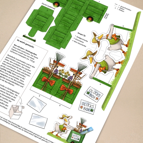 Mini-Geschenkbox Gans, Bastelbogen zum Ausdrucken