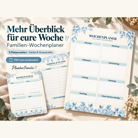 Familien-Wochenplaner zum Ausdrucken | 5 PDF-Planerseiten