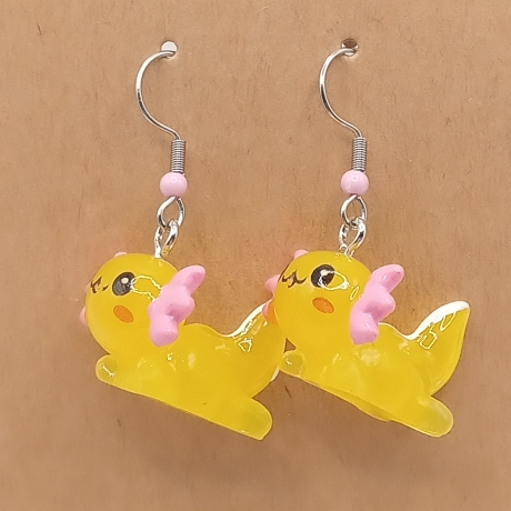 süße Axolotl gelb rosa Ohrhänger Ohrringe Modeschmuck