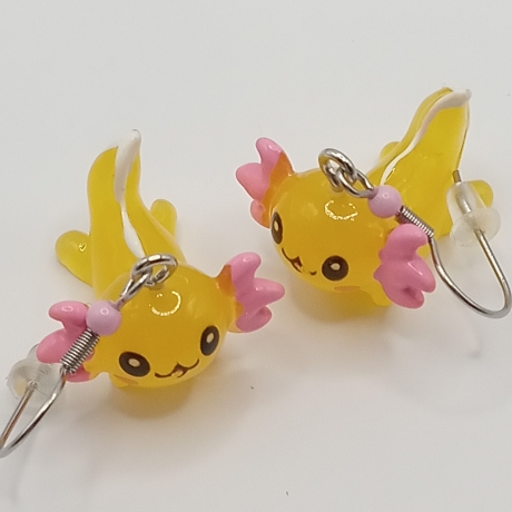 süße Axolotl gelb rosa Ohrhänger Ohrringe Modeschmuck