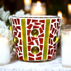 Mosaik Windlicht rot gelb - 8 cm hoch - Teelichthalter, Utensilo