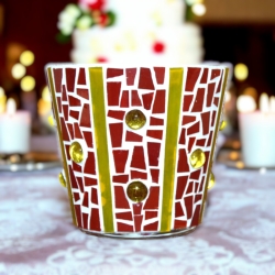 Mosaik Windlicht rot gelb - 11 cm hoch - Teelichthalter, Utensilo