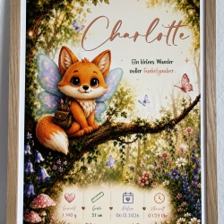 Personalisiertes Geburtsposter inkl. Bilderrahmen - Fuchs