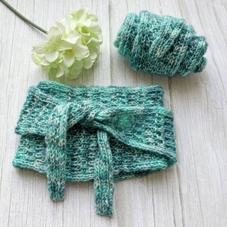 Handgestrickter Knotenschal Petrol Strukturmuster ca 11 x 105 cm