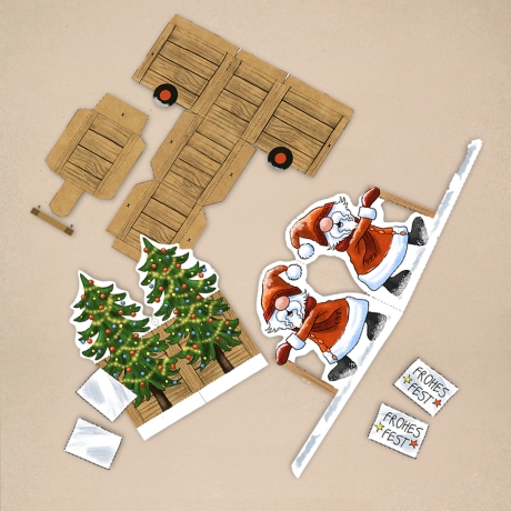 Mini-Geschenkbox Wichtel 1, Bastelbogen zum Ausdrucken