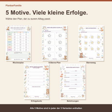 Belohnungsplan für Kinder zum Ausdrucken – 15 Seiten in 3 Designs