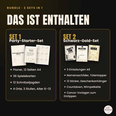 Kindergeburtstag Bundle Schwarz/Gold: Party-Set + Starter-Set