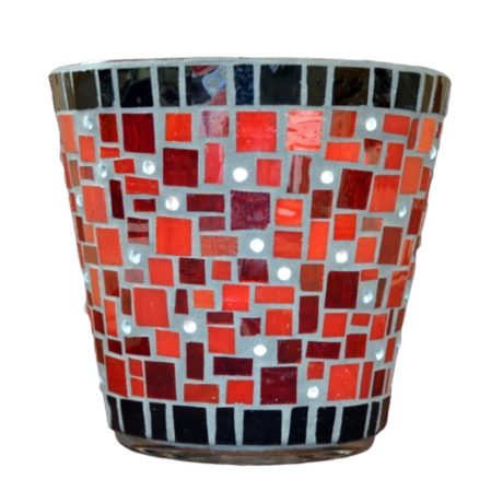 Mosaik Windlicht Spiegelpunkt rot schwarz 16 cm Übertopf Utensilo