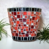 Mosaik Windlicht Spiegelpunkt rot schwarz 16 cm Übertopf Utensilo