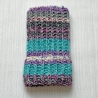 Handyhülle Türkis Grau Weiß geringelt in Rippen handgestrickt