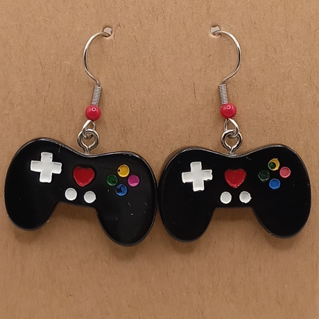 Controller schwarz rot Gamer Zocker Ohrhänger Ohrring Modeschmuck