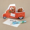 Mini-Geschenkbox Bär im Pickup, Bastelbogen zum Ausdrucken