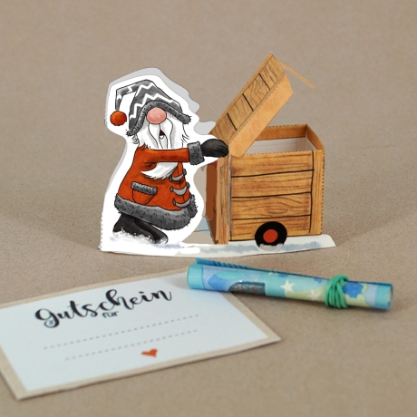Mini-Geschenkbox Wichtel 2, Bastelbogen zum Ausdrucken