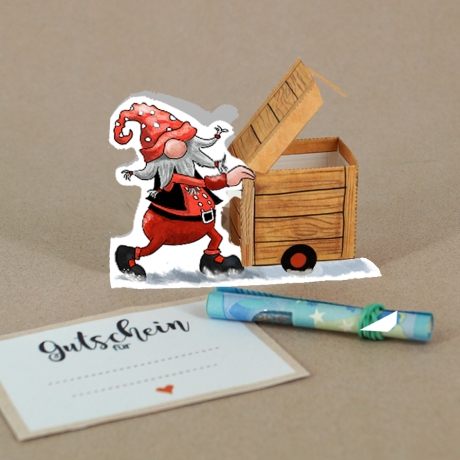Mini-Geschenkbox Wichtel 3, Bastelbogen zum Ausdrucken