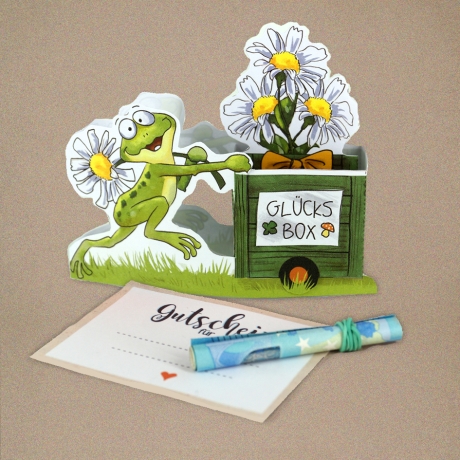 Mini-Geschenkbox Frosch, Bastelbogen zum Ausdrucken