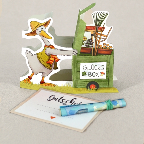 Mini-Geschenkbox Gans, Bastelbogen zum Ausdrucken