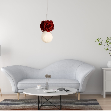 Romantische Lampe mit Blumen & Rosenblüten in Dunkelrot, Unikat