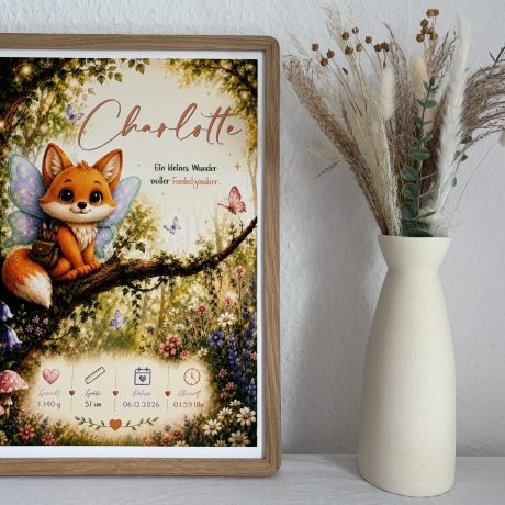 Personalisiertes Geburtsposter inkl. Bilderrahmen - Fuchs